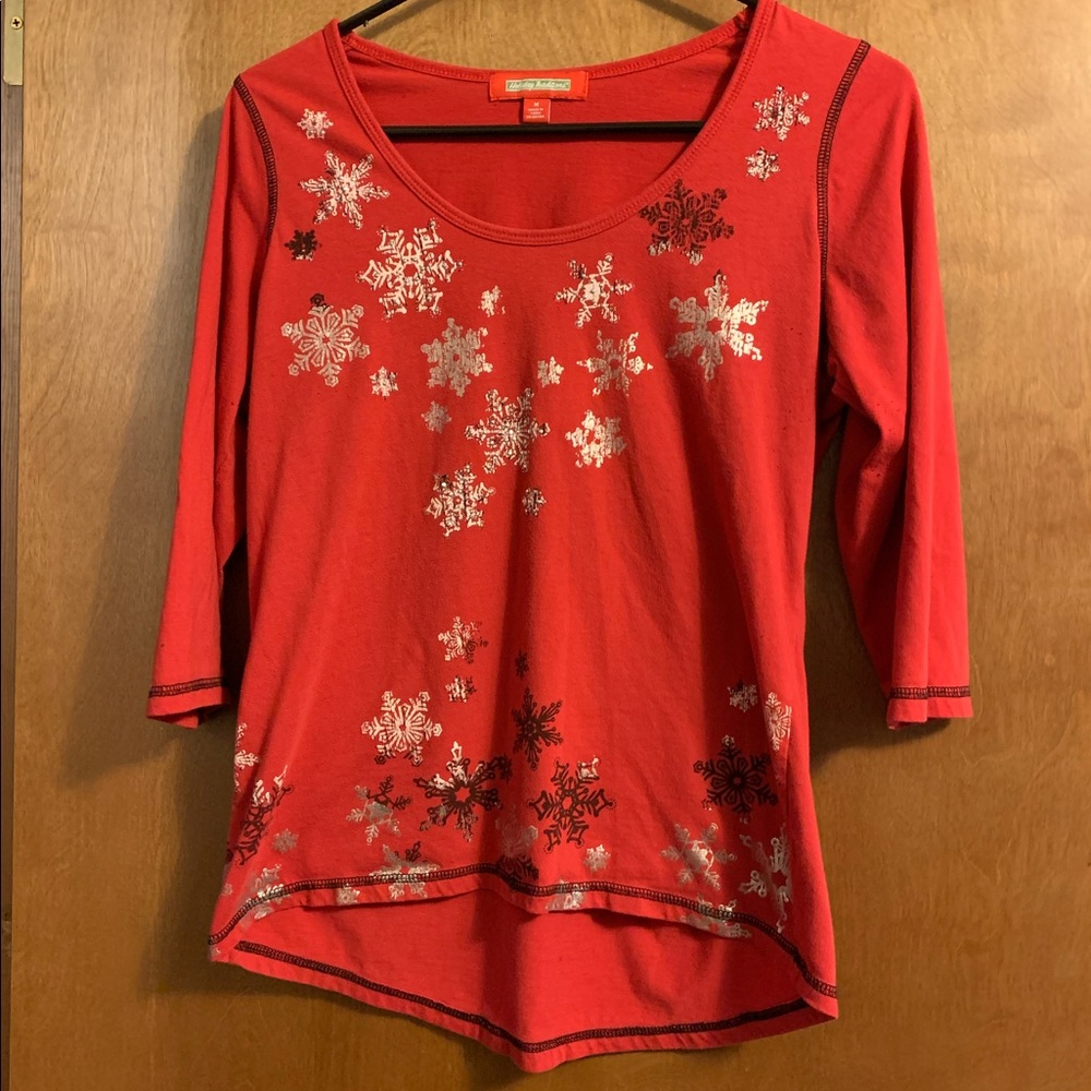☃️Red and Silver Snowflake 3/4 length sleeve shirt